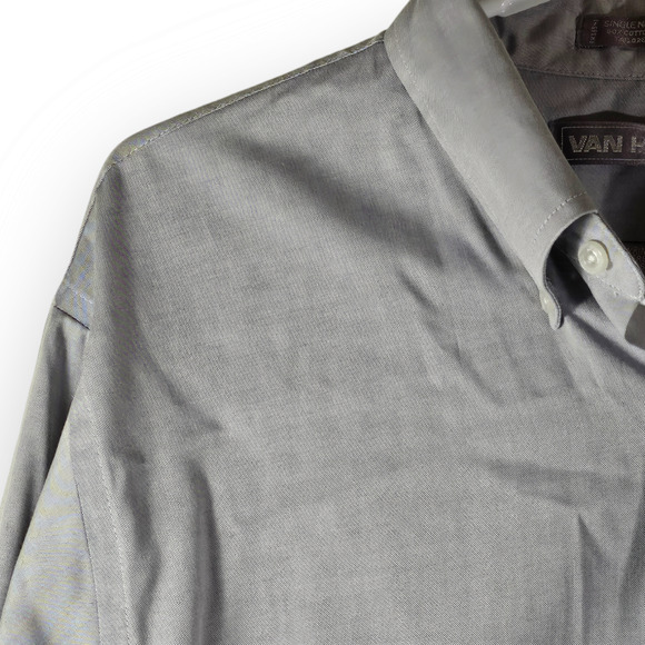Van Heusen Grey Button-Down Long Sleeved Shirt 34/35 Wrinkle Free - Picture 7 of 12